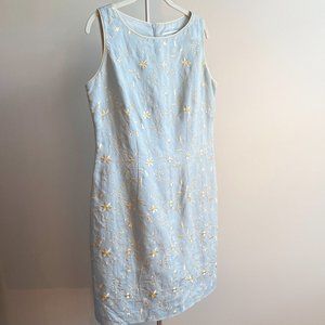 Jessica Howard Light Blue Floral Linen Sheath Dress, Perfect Condition